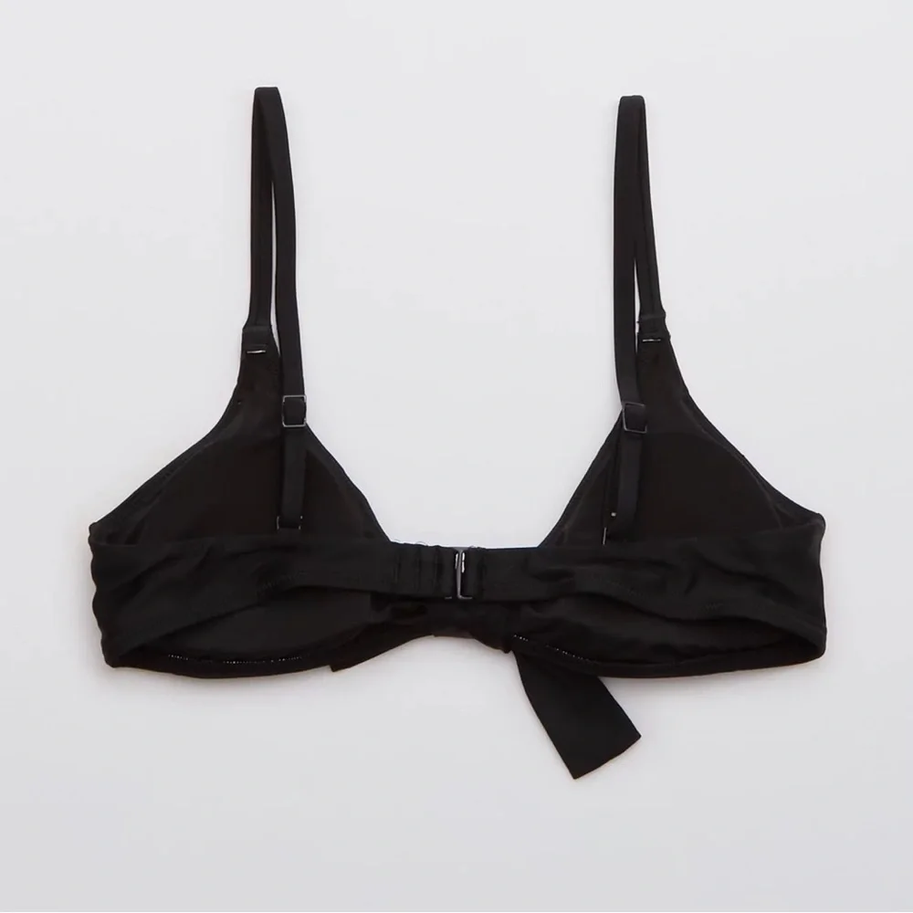 Aerie Front Tie Scoop Bikini‎ Swim Top Black Women’s Size XS